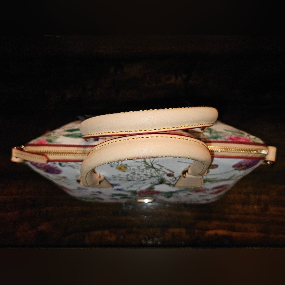 Dooney & Bourke White Floral Satchel with Tan Handles - Picture 2 of 13